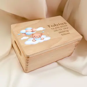 Personalisierte Erinnerungsbox zur Geburt | Babybär Babytiere bedruckt | 30 x 20 x14 cm